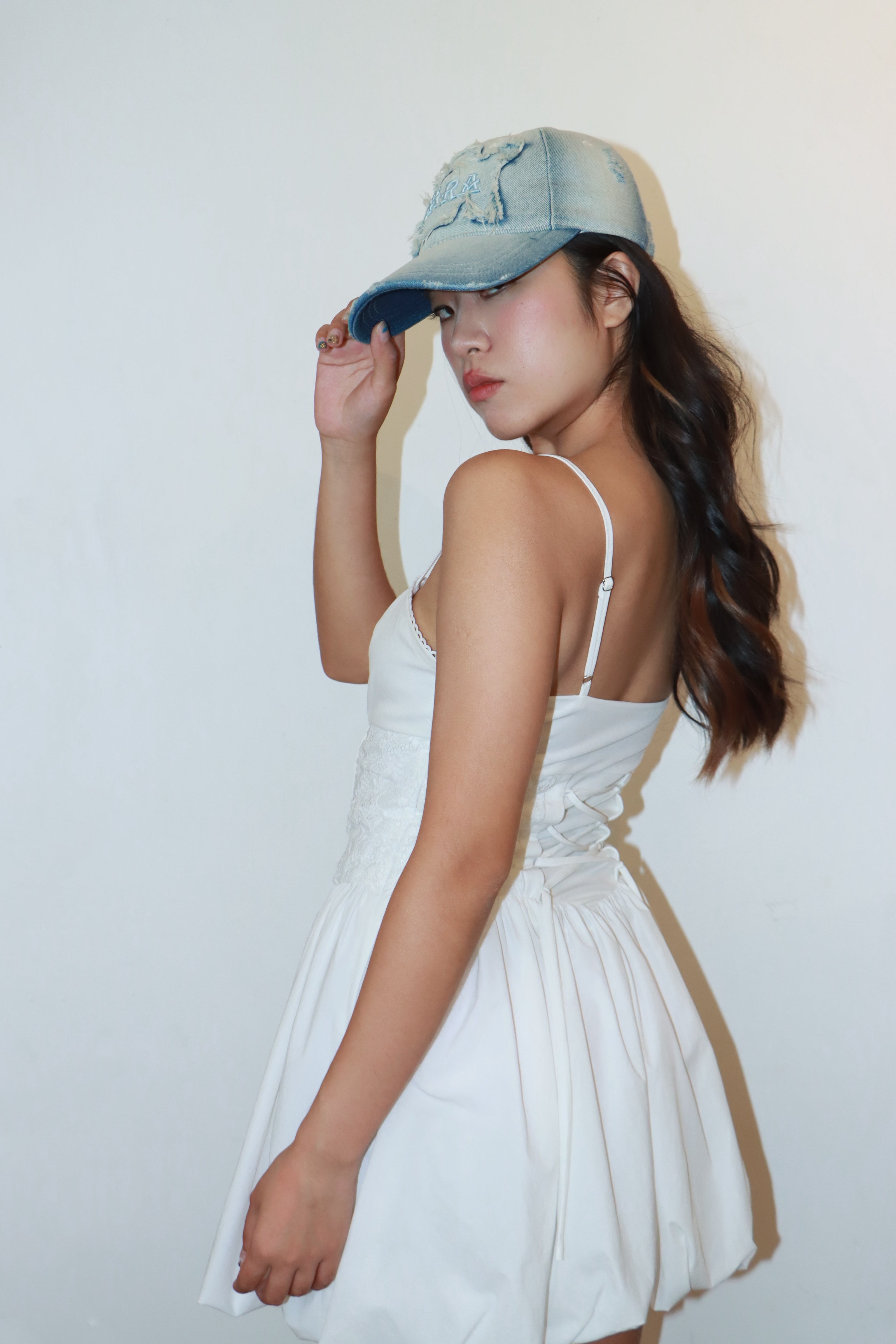Faded Blue Distressed Vintage Wash Denim "Viva La Vida" Baseball Cap