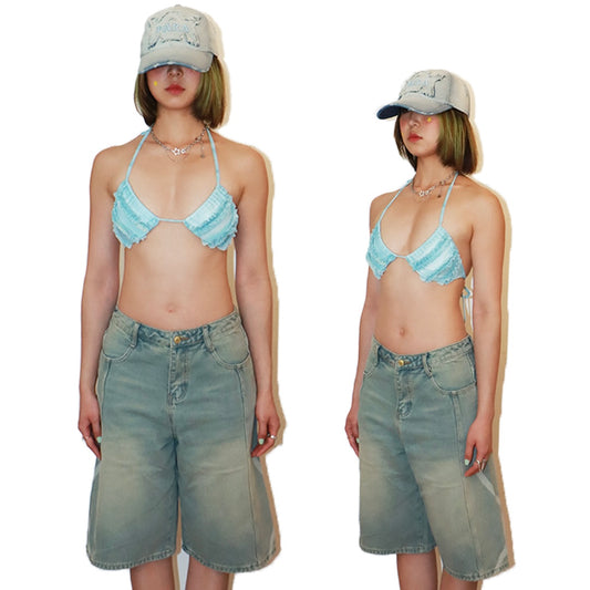 Ocean Wave Edge Washed Denim Jorts